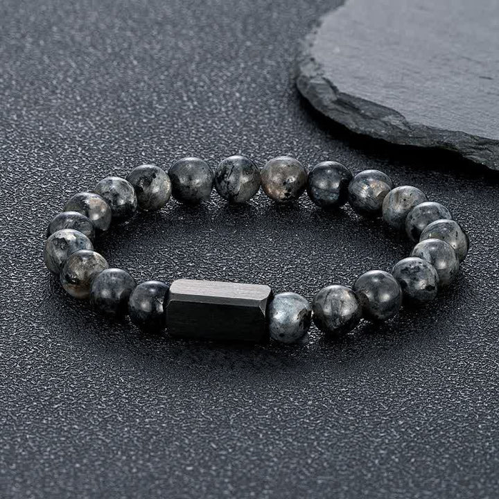 Buddha Stones Pulsera de barra de acero de titanio con piedras de oro negro - Piedra negra brillante (Protección ♥ Conexión a tierra) - 8 mm - image 0