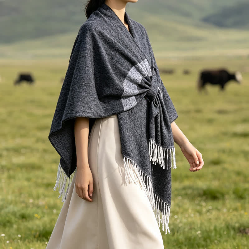 Buddha Stones Chal acogedor de otoño/invierno con diseño de borlas, rayas y hebilla estilo boho. - image 12