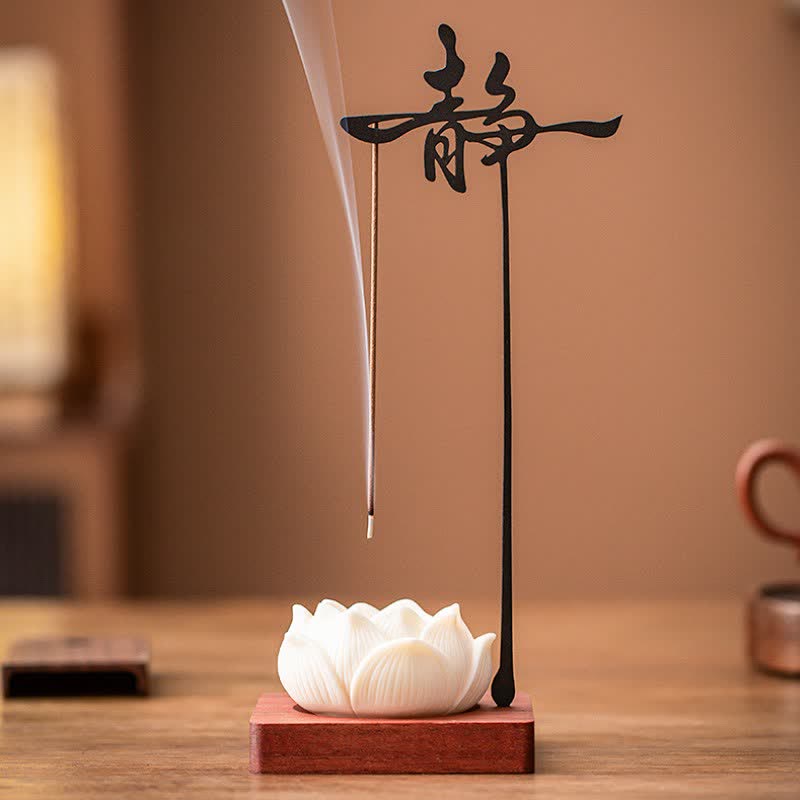 Buddha Stones Quemador de incienso colgante de madera y hierro Lotus Enlightenment - Loto silencioso - image 0