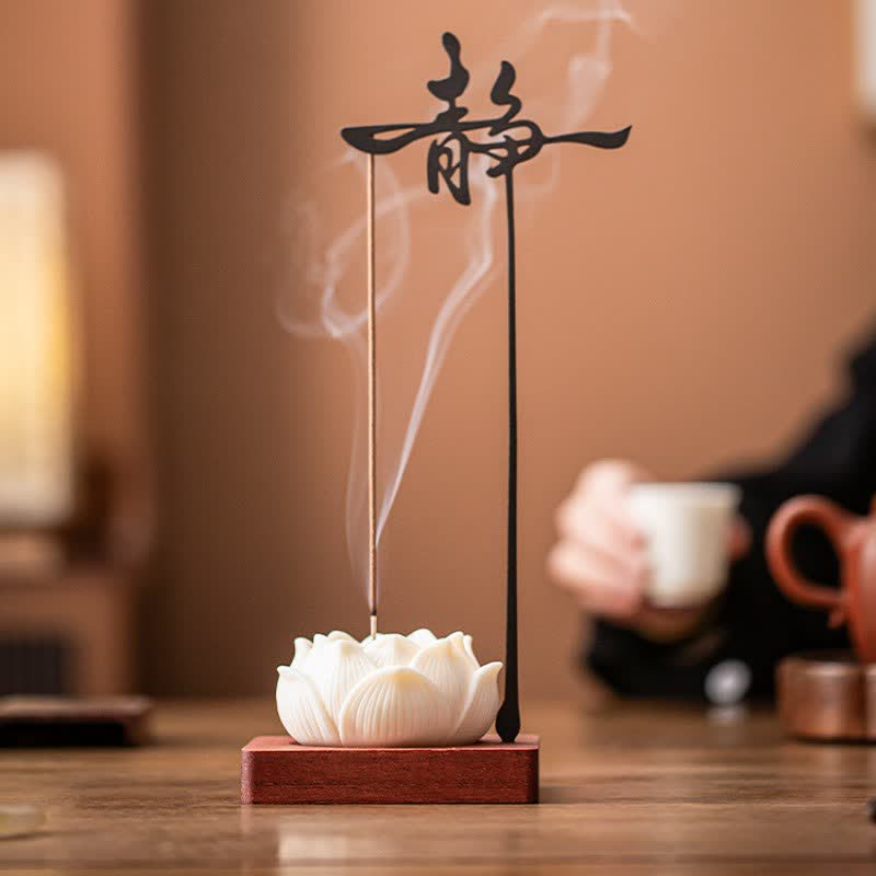 Buddha Stones Quemador de incienso colgante de madera y hierro Lotus Enlightenment - image 1