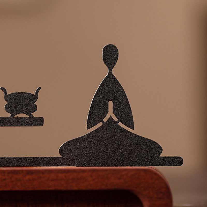 Buddha Stones Quemador de incienso de meditación Zen Monk de madera natural y hierro - image 7