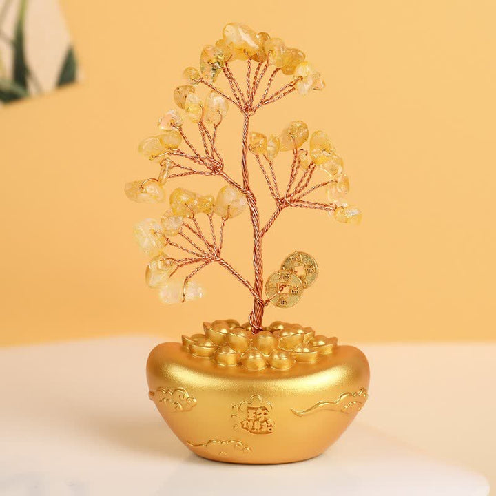 Buddha Stones Bol de tesoro de lingote de oro, símbolo de riqueza y fortuna para mesa. - Lingote de oro Crystal Tree - image 2