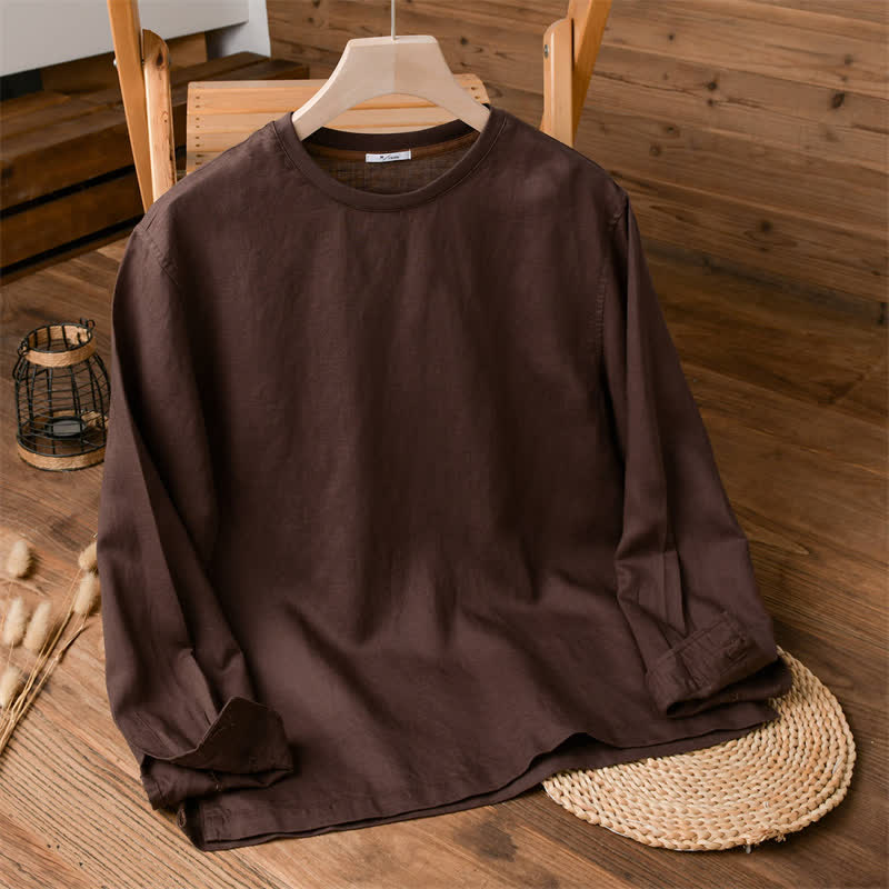 Buddha Stones Camisetas de manga larga lisas para hombre, estilo casual y minimalista, ideales para primavera y otoño. - Marrón silla de montar - US/UK/AU42, EU52 (3XL) - image 0