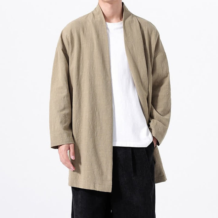 Buddha Stones Kimono de hombre de algodón liso, estilo casual y minimalista para primavera. - image 5
