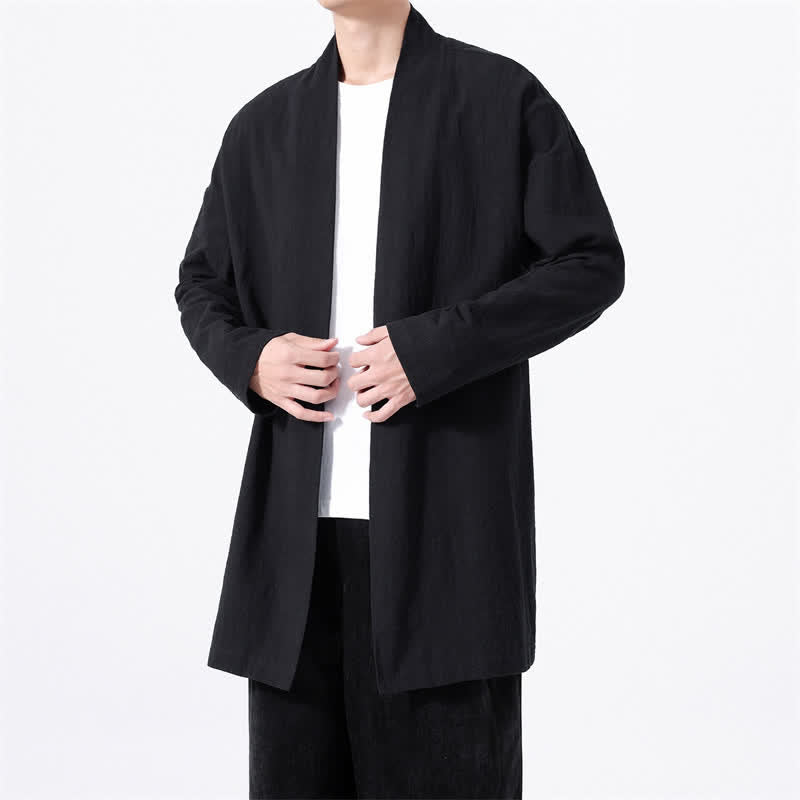 Buddha Stones Kimono de hombre de algodón liso, estilo casual y minimalista para primavera. - image 14