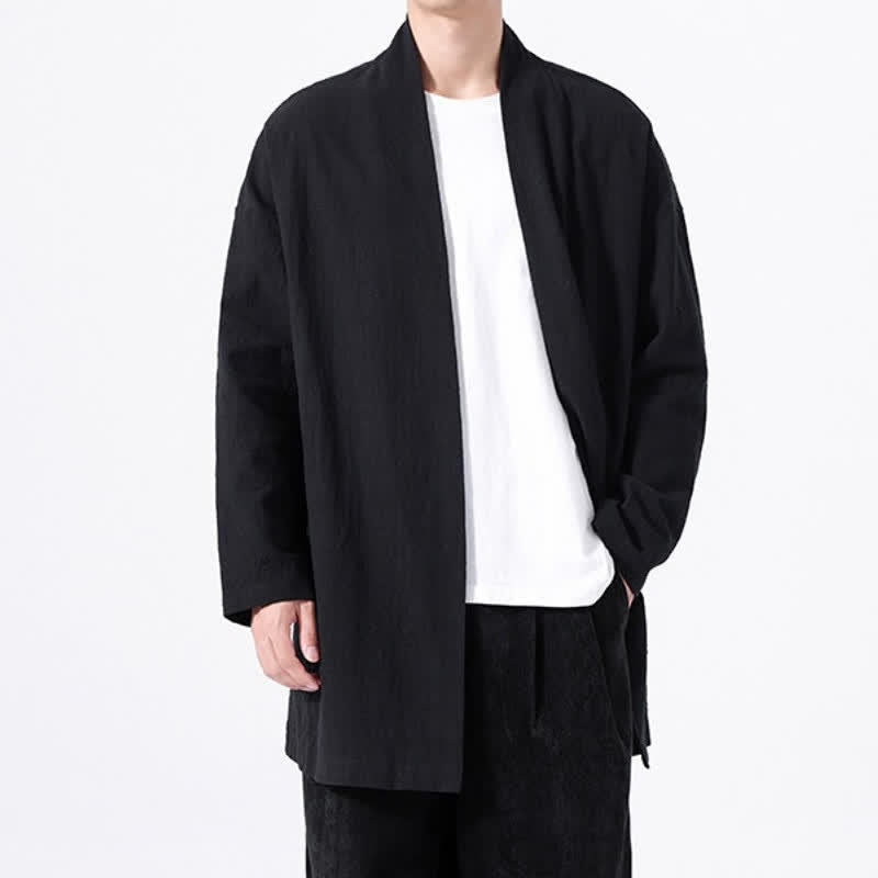 Buddha Stones Kimono de hombre de algodón liso, estilo casual y minimalista para primavera. - image 12