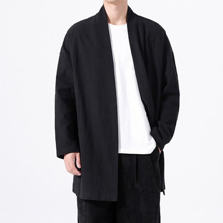 Buddha Stones Kimono de hombre de algodón liso, estilo casual y minimalista para primavera. - image 12
