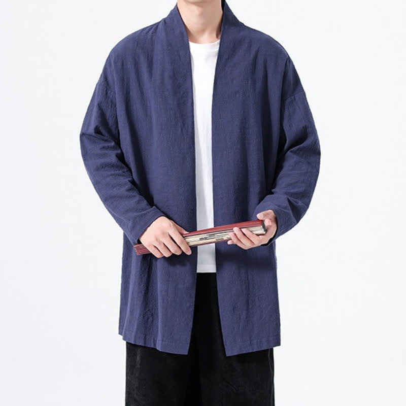 Buddha Stones Kimono de hombre de algodón liso, estilo casual y minimalista para primavera. - image 21