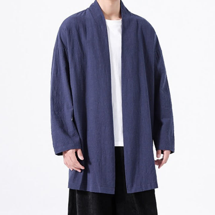 Buddha Stones Kimono de hombre de algodón liso, estilo casual y minimalista para primavera. - Marina de guerra - US/UK/AU46, EU56 (5XL) - image 16