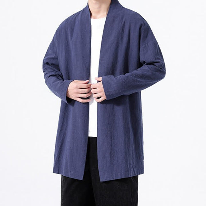 Buddha Stones Kimono de hombre de algodón liso, estilo casual y minimalista para primavera. - image 20
