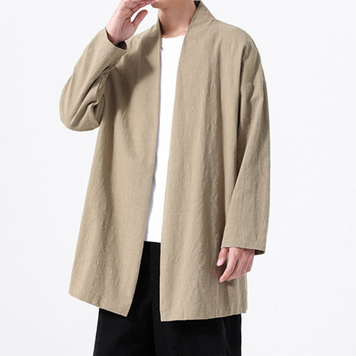 Buddha Stones Kimono de hombre de algodón liso, estilo casual y minimalista para primavera. - image 6
