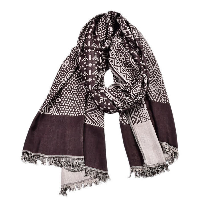 Bufanda reversible y acogedora para hombre con borlas, estampado geométrico paisley y Buddha Stones, ideal para otoño e invierno. - Granate - Aprox. 25,6 pulgadas × 77,0 pulgadas / 65 × 195 cm - image 12