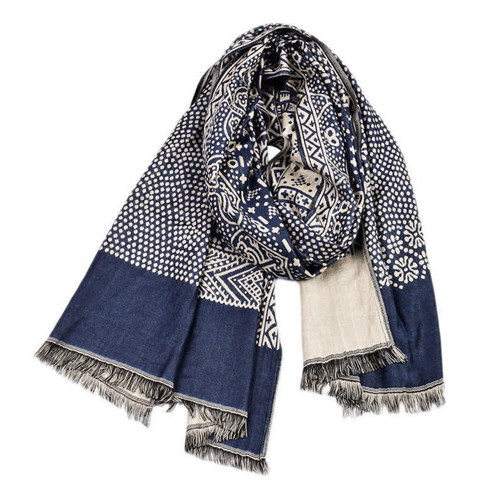 Bufanda reversible y acogedora para hombre con borlas, estampado geométrico paisley y Buddha Stones, ideal para otoño e invierno. - image 1