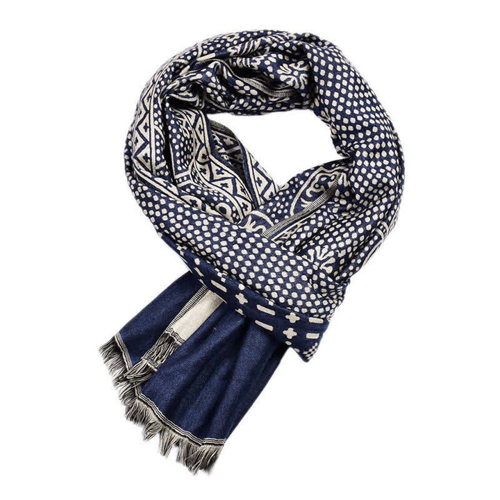 Bufanda reversible y acogedora para hombre con borlas, estampado geométrico paisley y Buddha Stones, ideal para otoño e invierno. - image 2