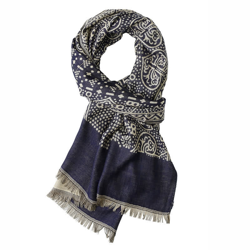 Bufanda reversible y acogedora para hombre con borlas, estampado geométrico paisley y Buddha Stones, ideal para otoño e invierno. - image 11