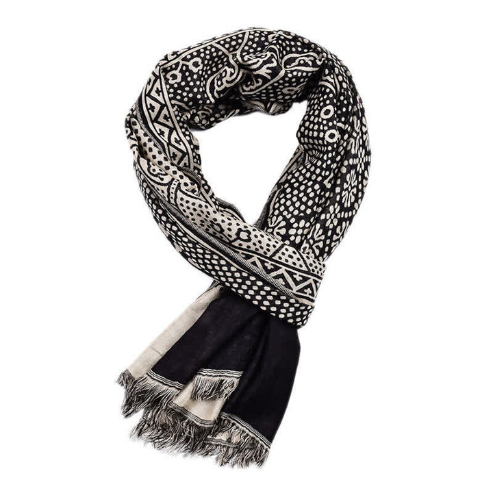 Bufanda reversible y acogedora para hombre con borlas, estampado geométrico paisley y Buddha Stones, ideal para otoño e invierno. - image 10