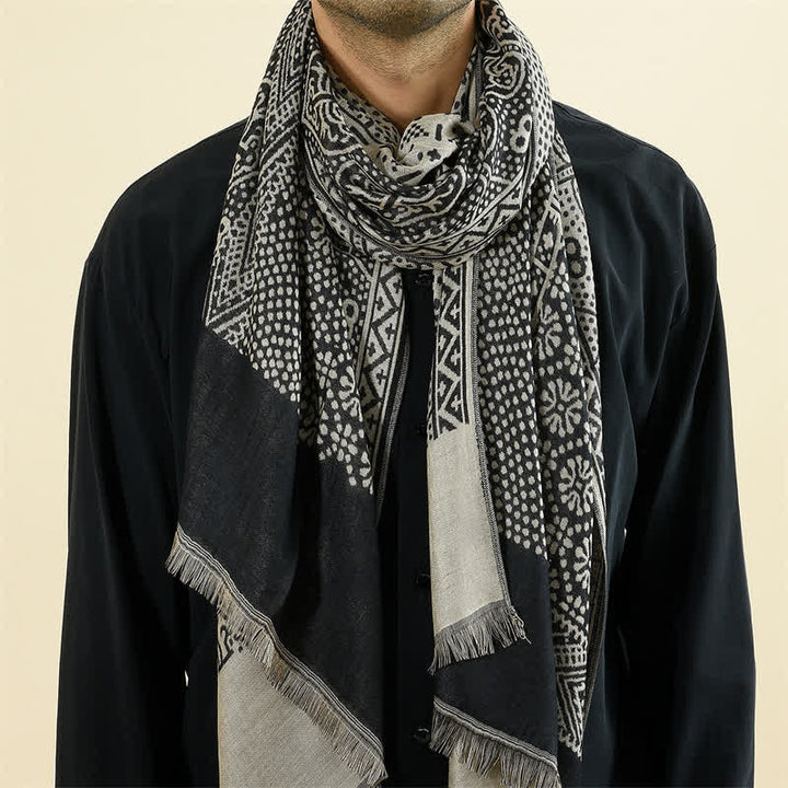 Bufanda reversible y acogedora para hombre con borlas, estampado geométrico paisley y Buddha Stones, ideal para otoño e invierno. - image 9