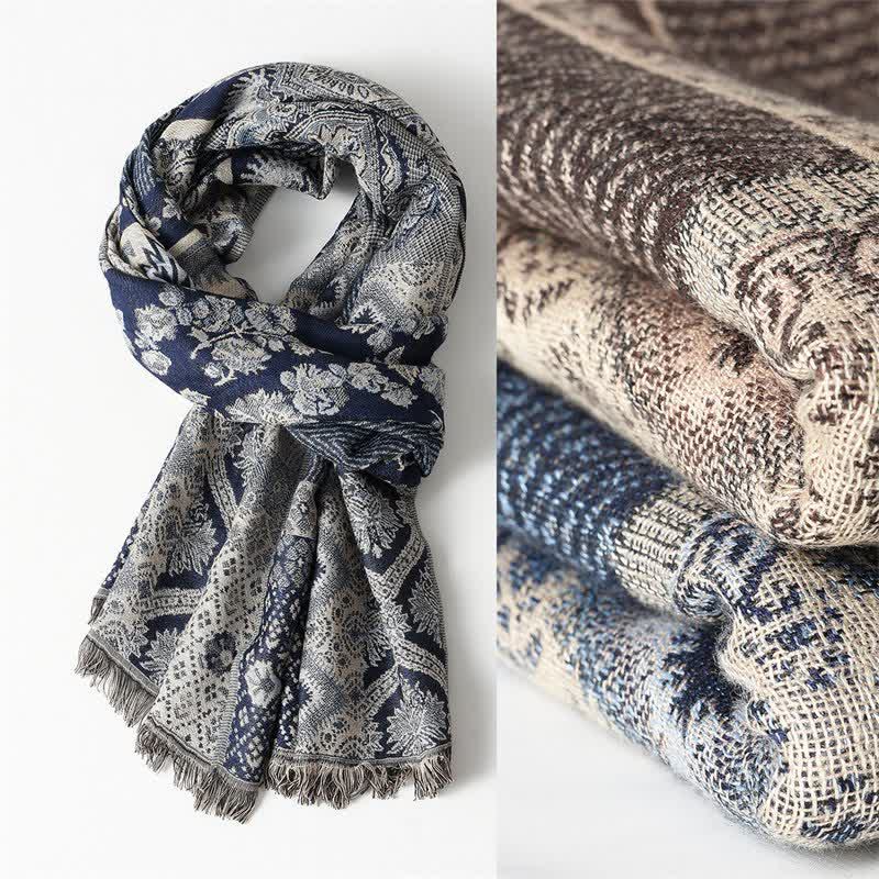 Bufanda reversible para hombre con borlas y estampado geométrico paisley de Buddha Stones , ideal para otoño e invierno. - image 0
