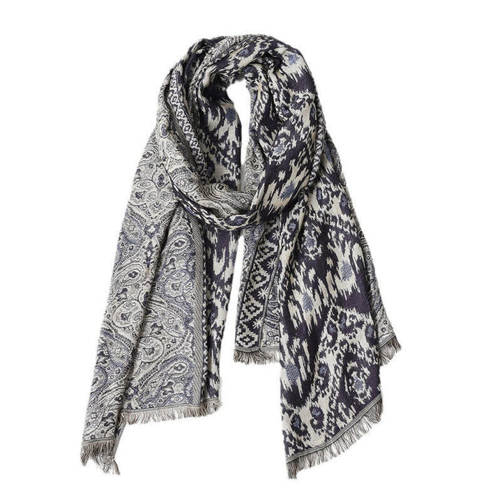 Bufanda reversible para hombre con borlas y estampado geométrico paisley de Buddha Stones , ideal para otoño e invierno. - image 10
