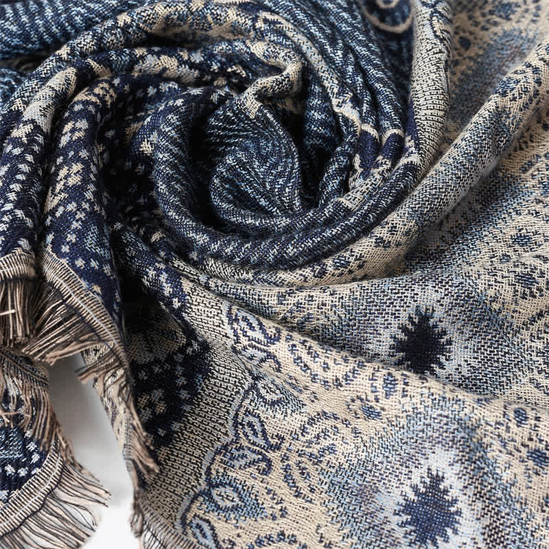 Bufanda reversible para hombre con borlas y estampado geométrico paisley de Buddha Stones , ideal para otoño e invierno. - image 4