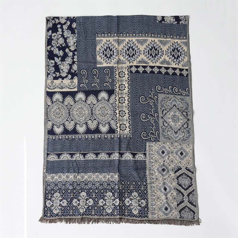 Bufanda reversible para hombre con borlas y estampado geométrico paisley de Buddha Stones , ideal para otoño e invierno. - image 3
