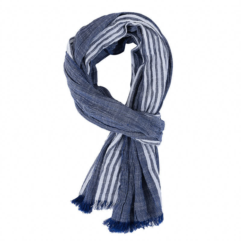 Bufanda de hombre con estampado de Buddha Stones, bloques de color, rayas y borlas, ideal para primavera y otoño. - Azul marino - Aprox. 27,6 pulgadas × 70,9 pulgadas / 70 × 180 cm - image 4