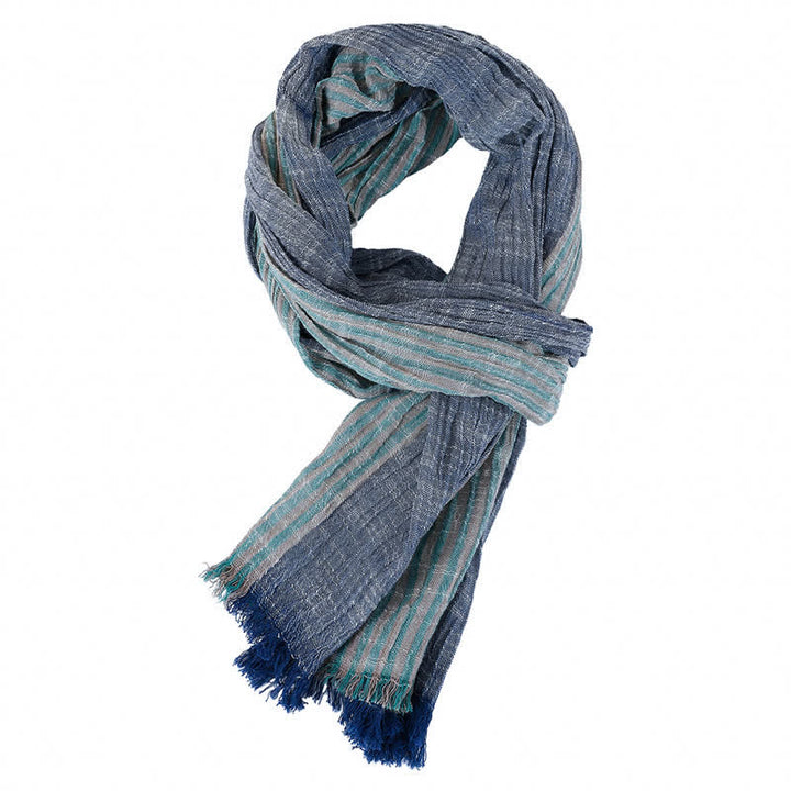Bufanda de hombre con estampado de Buddha Stones, bloques de color, rayas y borlas, ideal para primavera y otoño. - Verde azul acero - Aprox. 27,6 pulgadas × 70,9 pulgadas / 70 × 180 cm - image 26