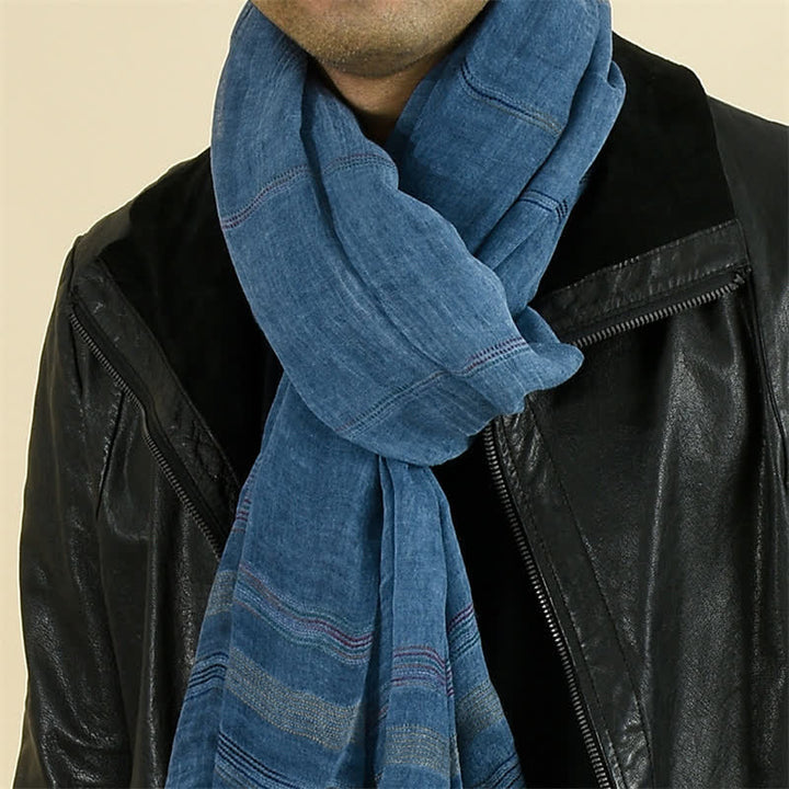 Bufanda para hombre con borla deshilachada, estampado de Buddha Stones, tonos tierra, rayas finas, primavera y otoño. - image 5