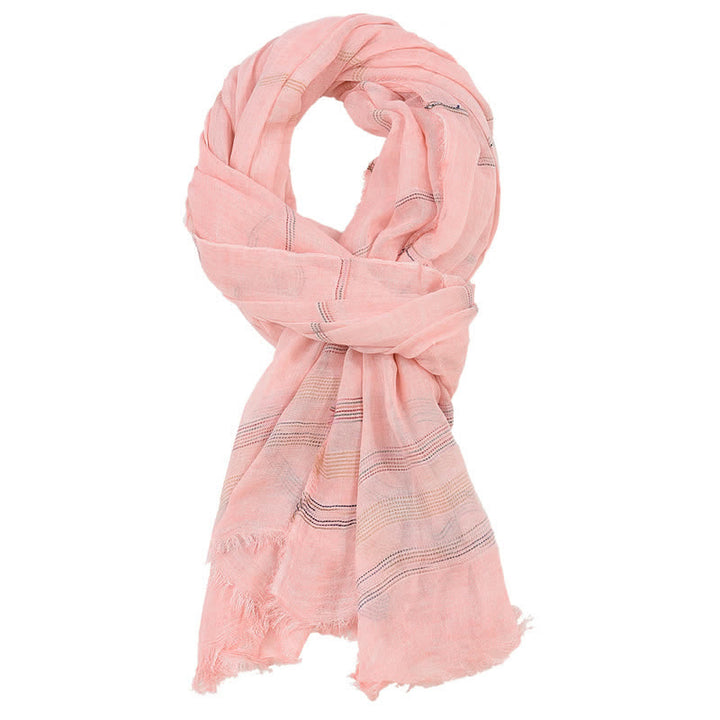 Bufanda para hombre con borla deshilachada, estampado de Buddha Stones, tonos tierra, rayas finas, primavera y otoño. - rosa claro - Aprox. 35,4 pulgadas × 74,8 pulgadas / 90 × 190 cm - image 6