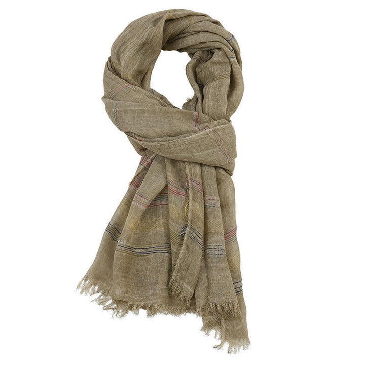 Bufanda para hombre con borla deshilachada, estampado de Buddha Stones, tonos tierra, rayas finas, primavera y otoño. - image 1