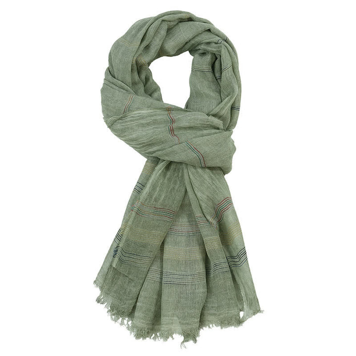 Bufanda para hombre con borla deshilachada, estampado de Buddha Stones, tonos tierra, rayas finas, primavera y otoño. - Verde mar oscuro - Aprox. 35,4 pulgadas × 74,8 pulgadas / 90 × 190 cm - image 2