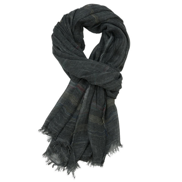 Bufanda para hombre con borla deshilachada, estampado de Buddha Stones, tonos tierra, rayas finas, primavera y otoño. - Negro - Aprox. 35,4 pulgadas × 74,8 pulgadas / 90 × 190 cm - image 3