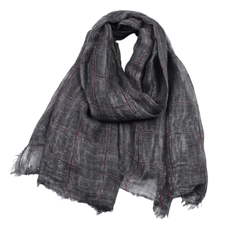 Bufanda informal para hombre con estampado de cuadros y Buddha Stones para primavera y otoño. - Negro - Aprox. 39,4 pulgadas × 74,8 pulgadas / 100 × 190 cm - image 0
