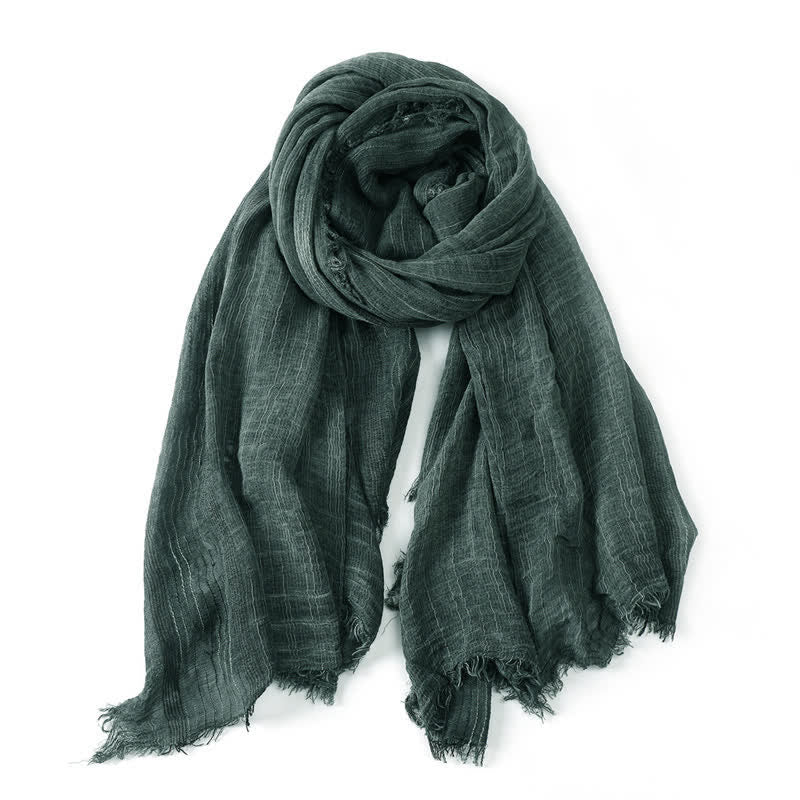 Bufanda para hombre con estampado de Buddha Stones para primavera y otoño, con bordes deshilachados y textura arrugada. - Verde oscuro - Aprox. 78,7 pulgadas × 29,5 pulgadas / 200 × 75 cm - image 7