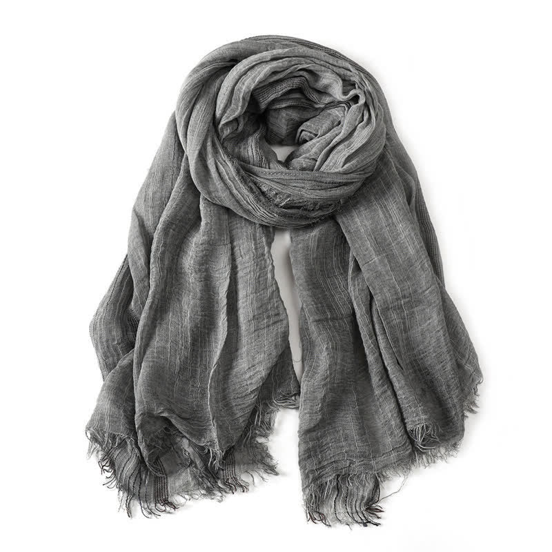 Bufanda para hombre con estampado de Buddha Stones para primavera y otoño, con bordes deshilachados y textura arrugada. - Gris - Aprox. 78,7 pulgadas × 29,5 pulgadas / 200 × 75 cm - image 4