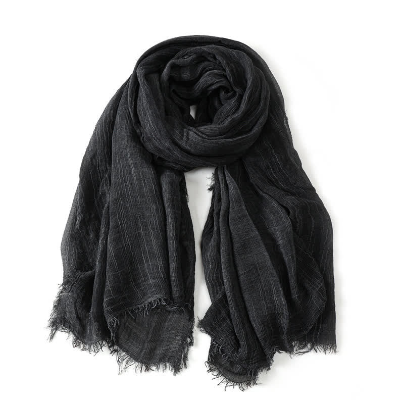 Bufanda para hombre con estampado de Buddha Stones para primavera y otoño, con bordes deshilachados y textura arrugada. - Negro - Aprox. 78,7 pulgadas × 29,5 pulgadas / 200 × 75 cm - image 2