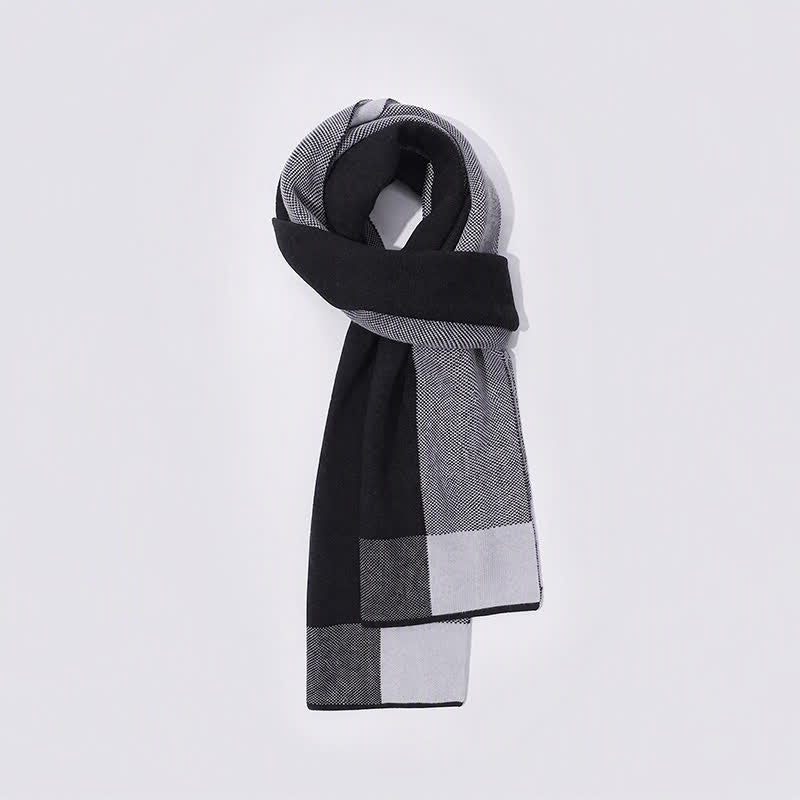 Bufanda acogedora de punto para hombre con estampado geométrico de bloques de color y diseño de Buddha Stones para otoño e invierno. - Negro - Aprox. 180 cm x 30 cm - image 12