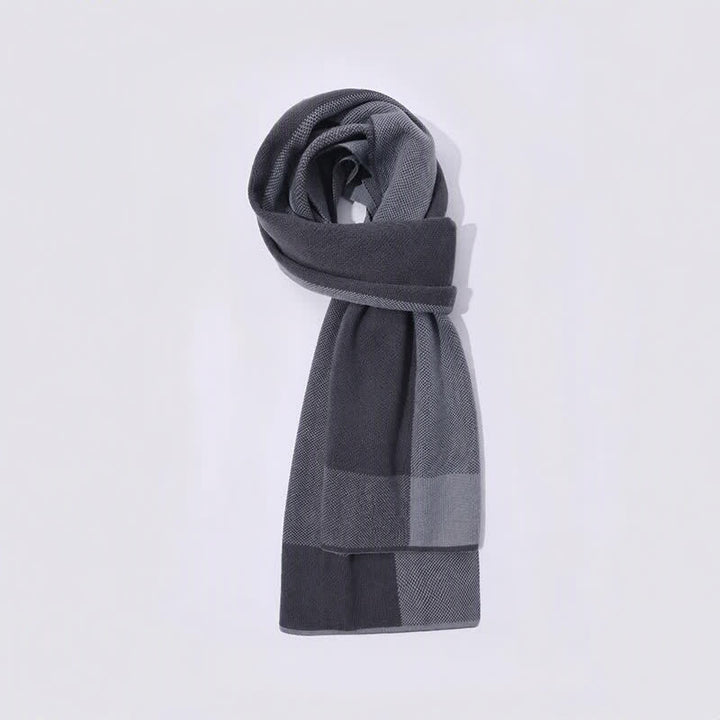 Bufanda acogedora de punto para hombre con estampado geométrico de bloques de color y diseño de Buddha Stones para otoño e invierno. - image 3