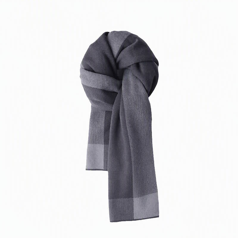 Bufanda acogedora de punto para hombre con estampado geométrico de bloques de color y diseño de Buddha Stones para otoño e invierno. - Gris oscuro - Aprox. 180 cm x 30 cm - image 0
