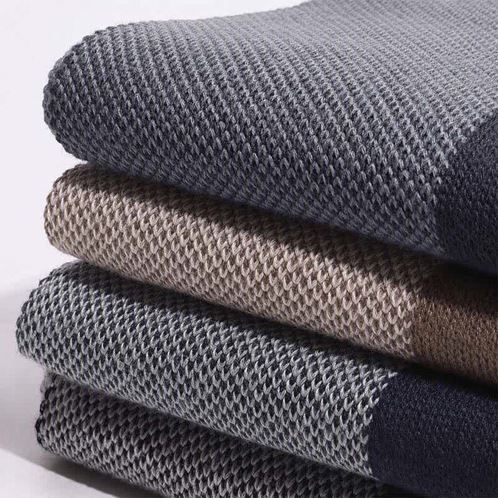 Bufanda acogedora de punto para hombre con estampado geométrico de bloques de color y diseño de Buddha Stones para otoño e invierno. - image 13