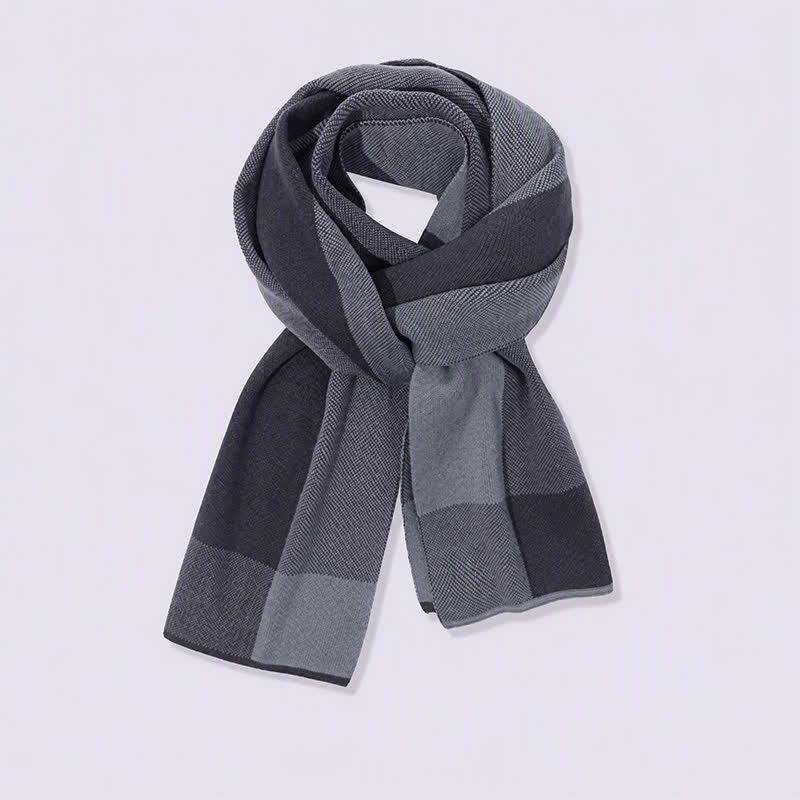 Bufanda acogedora de punto para hombre con estampado geométrico de bloques de color y diseño de Buddha Stones para otoño e invierno. - image 2