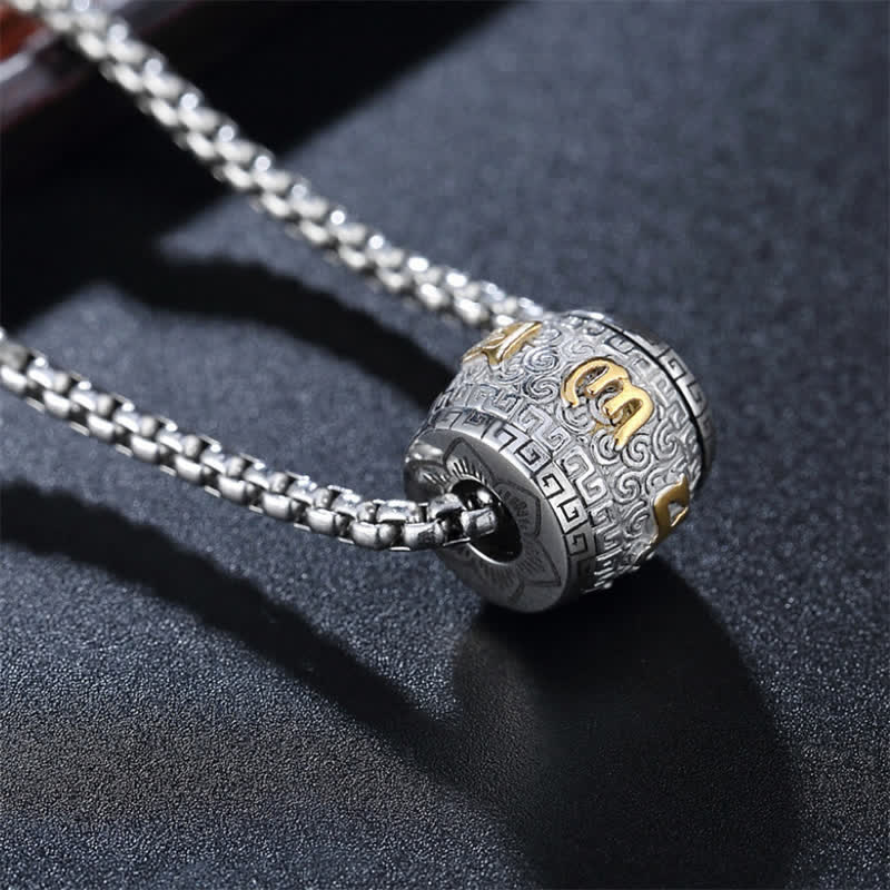 Buddha Stones Collar con cilindro giratorio grabado de acero de titanio con el símbolo Om Mani Padme Hum para protección. - image 0