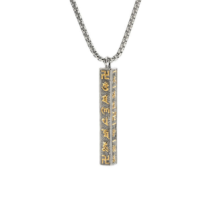 Buddha Stones Collar cilíndrico de acero de titanio con la inscripción Om Mani Padme Hum Peace - Dorado - image 1
