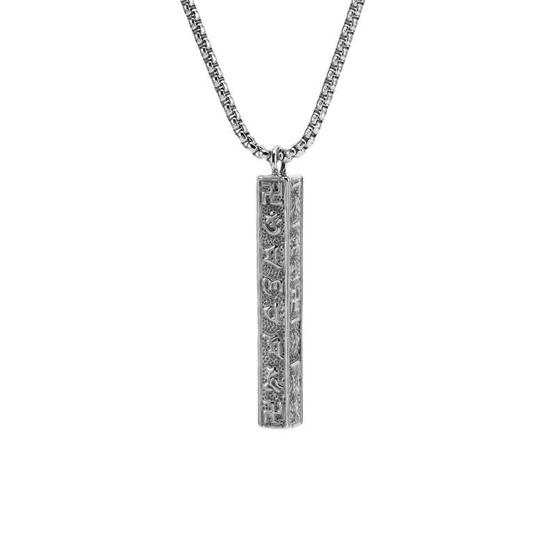 Buddha Stones Collar cilíndrico de acero de titanio con la inscripción Om Mani Padme Hum Peace - Plata vintage - image 5