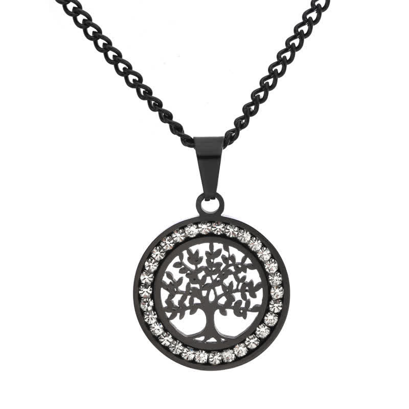 Buddha Stones Collar con colgante redondo de conexión del Árbol de la Vida de acero de titanio - Negro - image 6