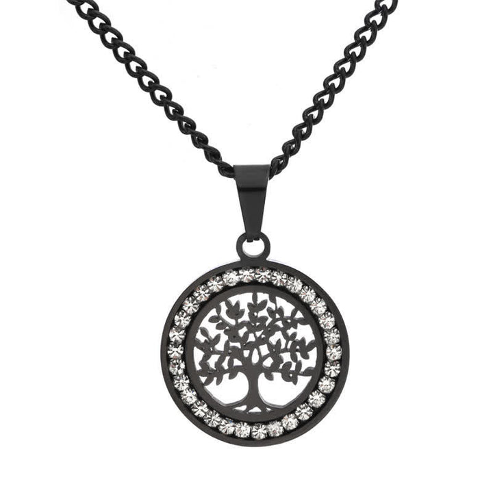 Buddha Stones Collar con colgante redondo de conexión del Árbol de la Vida de acero de titanio - Negro - image 6