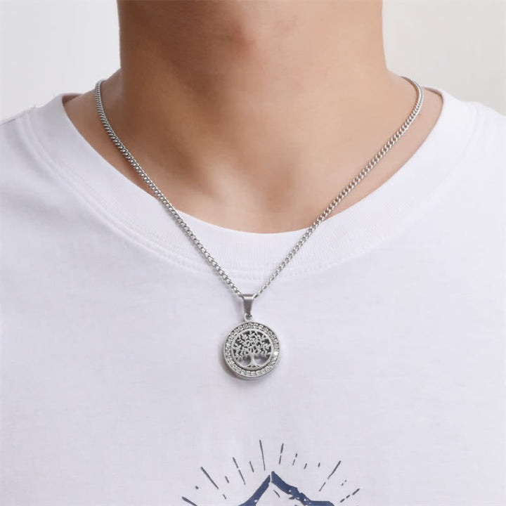 Buddha Stones Collar con colgante redondo de conexión del Árbol de la Vida de acero de titanio - image 2