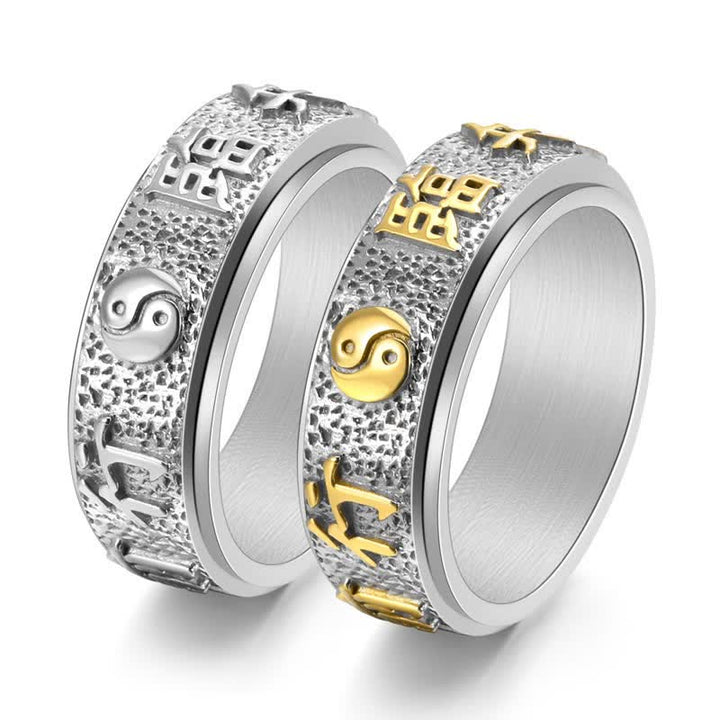Buddha Stones Anillo giratorio de equilibrio Yin Yang Bagua de acero titanio - image 8