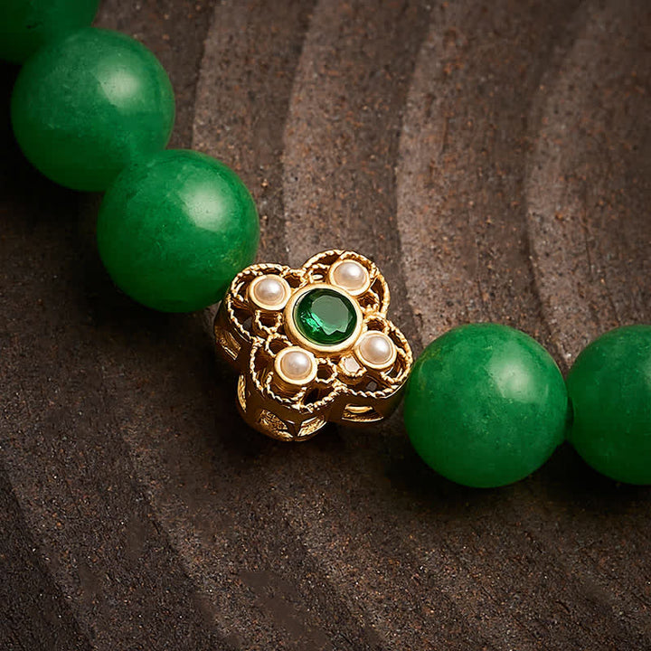 Buddha Stones Pulsera de cuentas de jade y cuarcita natural con forma de flor de la paz - image 5