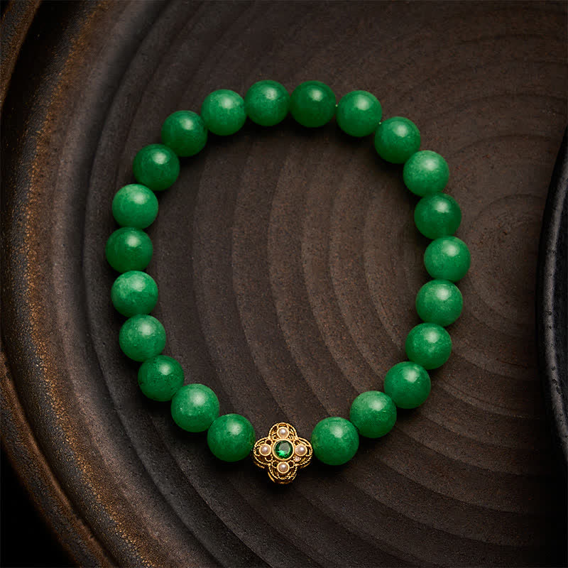 Buddha Stones Pulsera de cuentas de jade y cuarcita natural con forma de flor de la paz - Jade de cuarcita (circunferencia de la muñeca: 15-16 cm) - image 0